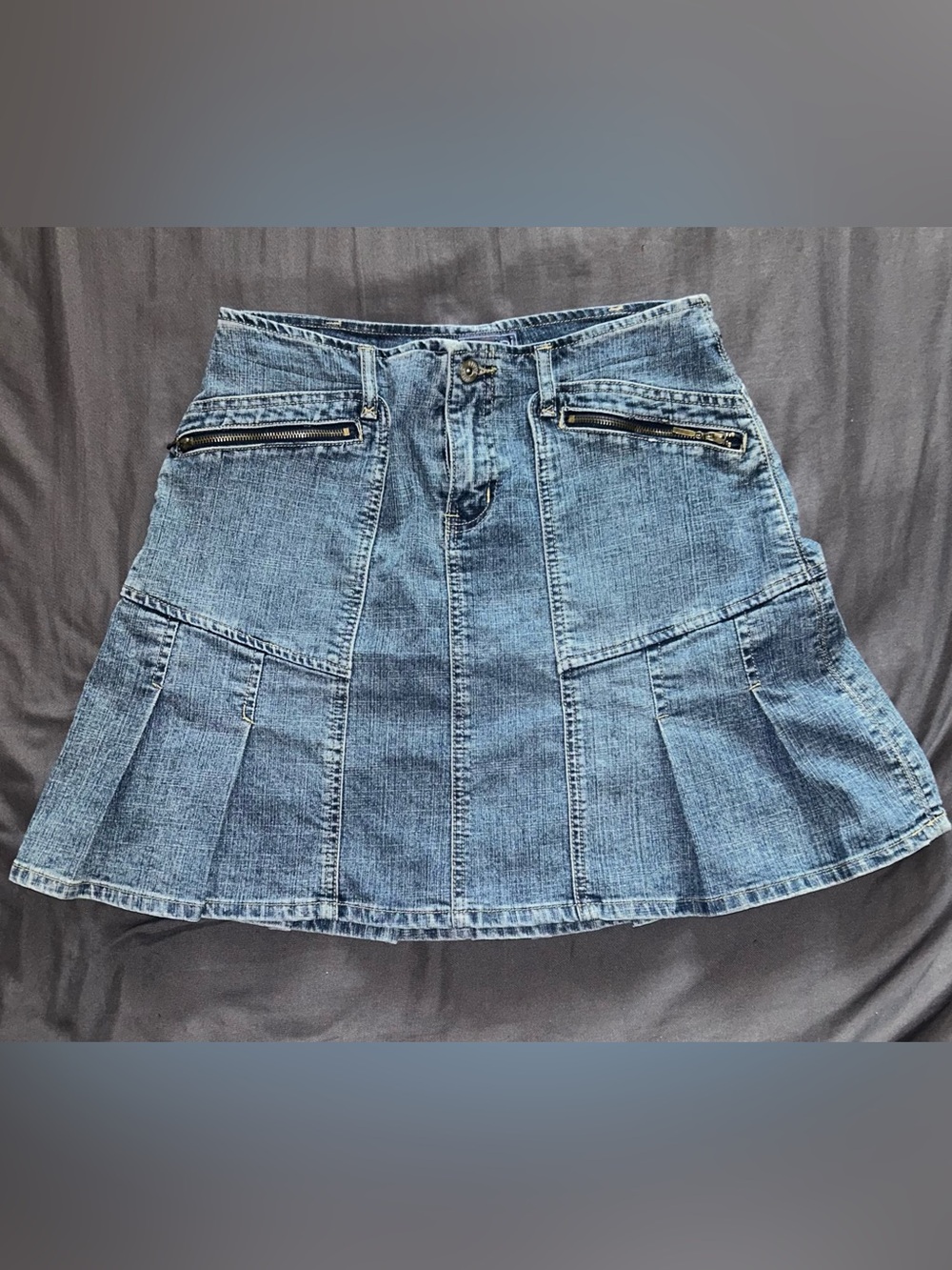 Baccini Blue Denim A-Line Skirt with Zip Pockets